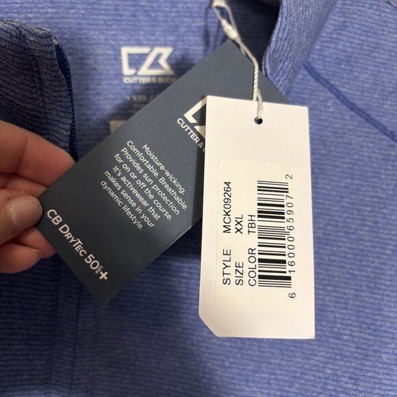 Cutter & Buck Mens XXL Blue 1/4 Zip Pullover CB DryTec 50+ Moisture-Wicking - Picture 3 of 13